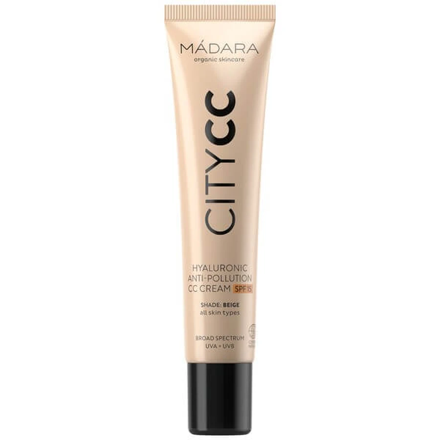 Madara Hyaluronic Anti-Pollution CC Cream SPF 15, crema de color, Beige, 40 ml.