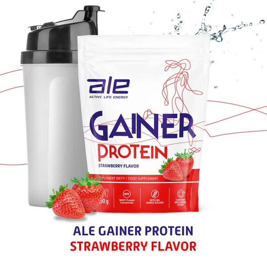 ALE Gainer Protein Strawberry Flavor, proszek, 1000 g: ceny i cechy