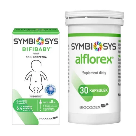 Set Symbiosys Bifibaby, gotas, 8 ml + Symbiosys Alflorex, probiótico, cápsulas, 30 uds.
