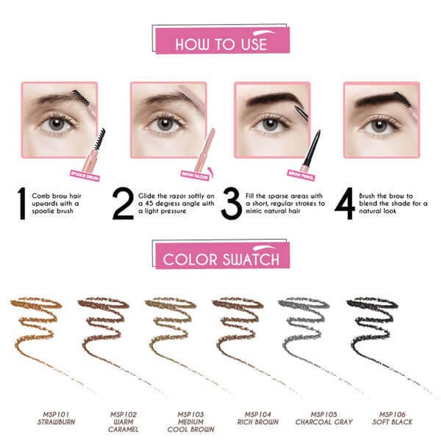 J.Cat Beauty Brow-LA Lápiz 3 en 1 para mapear y perfilar las cejas, Lápiz 3 en 1 para estilizar las cejas, 104 Marrón intenso, 0,08 g