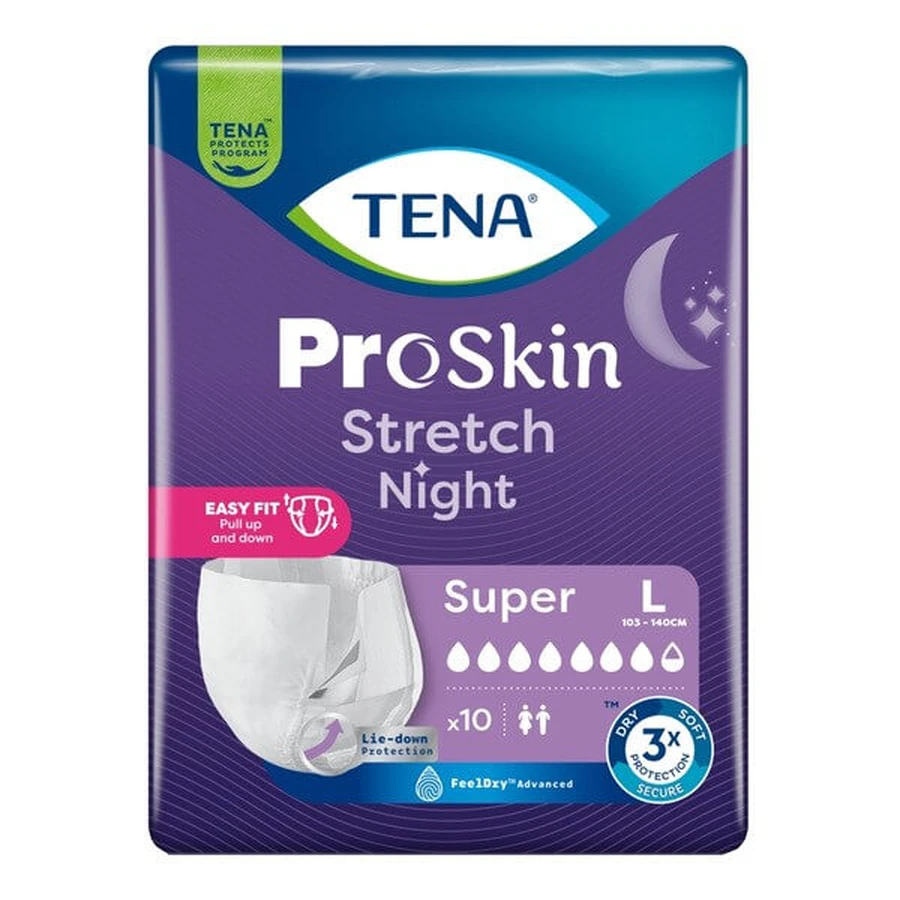 Tena Stretch ProSkin Super Night, Nachtwindeln, Größe L, 10 Stück.
