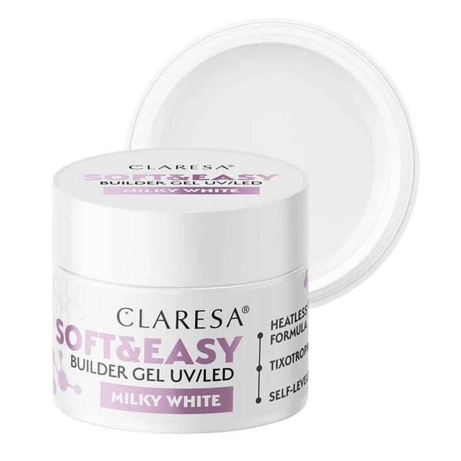 Claresa Soft&amp;Easy Builder Gel, gel constructor de uñas, Blanco Lechoso, 12 g