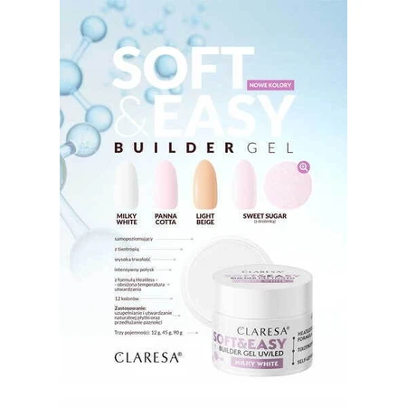 Claresa Soft&amp;Easy Builder Gel, gel constructor de uñas, Blanco Lechoso, 12 g