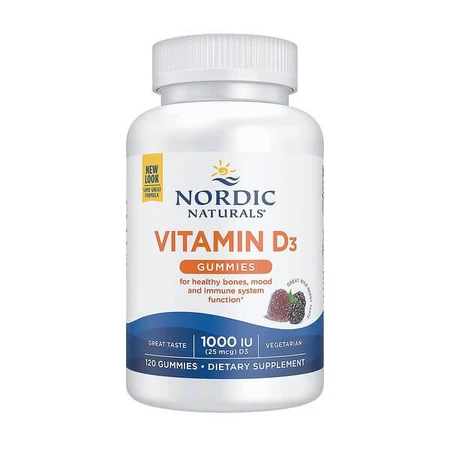 Nordic Naturals Vitamina D3 Gummies 1000 UI, boabe de jeleu, aromă de mure, 120 buc.