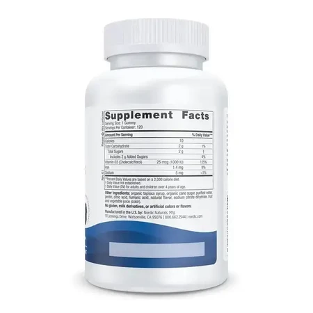 Nordic Naturals Vitamina D3 Gummies 1000 UI, boabe de jeleu, aromă de mure, 120 buc.