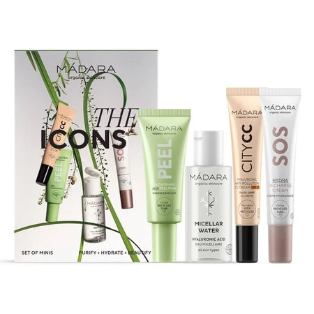 Madara The Icons Set Light, agua micelar, 50 ml + mascarilla iluminadora con ácidos AHA, 17 ml + crema facial, 15 ml + CC cream SPF15, 15 ml