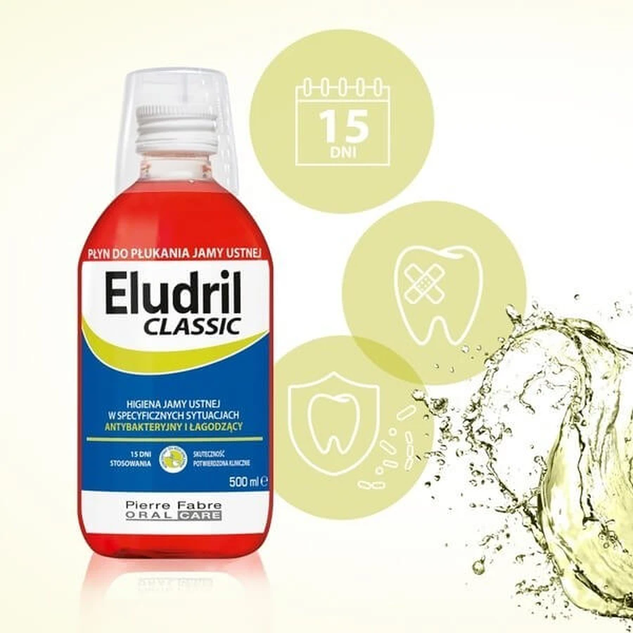 Set Eludril Classic, mondwater, 500 ml + Elgydium Clinic Perioblock Pro, tandpasta, 50 ml