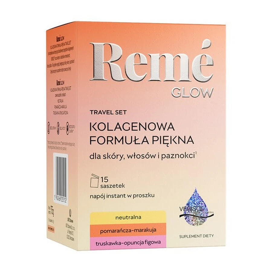 Reme Glow Collagen Beauty Formula Travel Set, sobres de polvo, varios sabores, 15 uds.