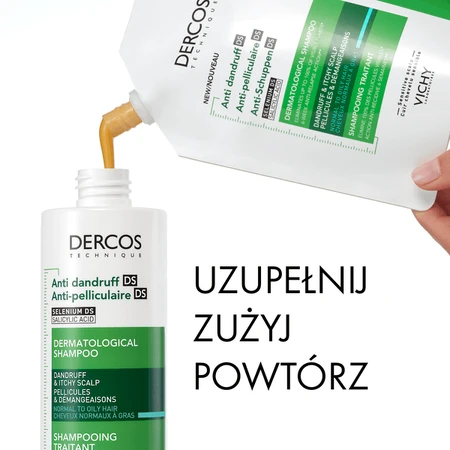 Set Vichy Dercos DS, shampoo antiforfora, capelli normali e grassi, 390 ml + confezione di ricarica, 390 ml