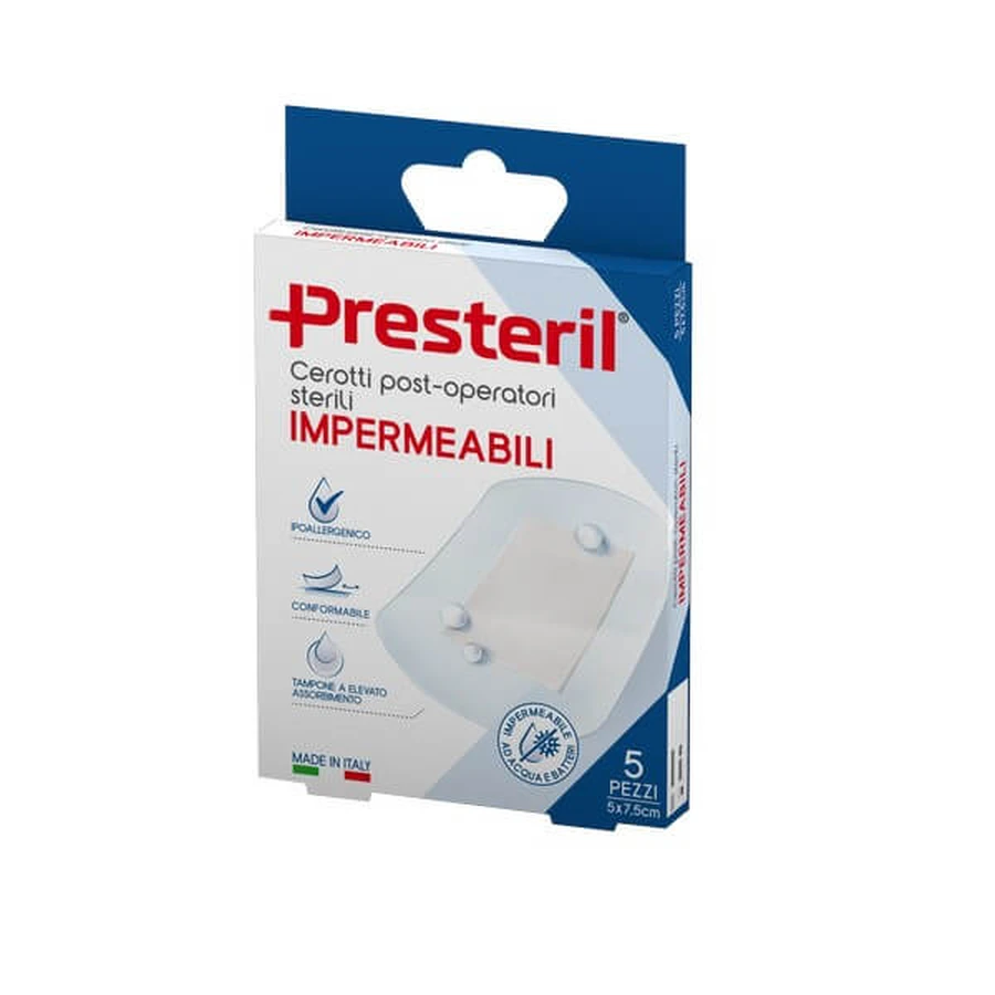 PRESTERIL Waterdichte postoperatieve pleisters 5x7,5 cm - 5 stuks