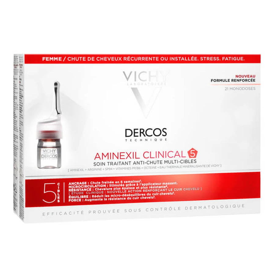 Vichy Dercos Aminexil Intensiv pentru femei cu 21 fiole anti-căderea părului