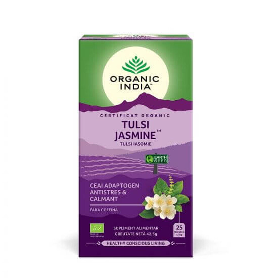 Té adaptógeno de jazmín Tulsi, 25 bolsitas, Organic India