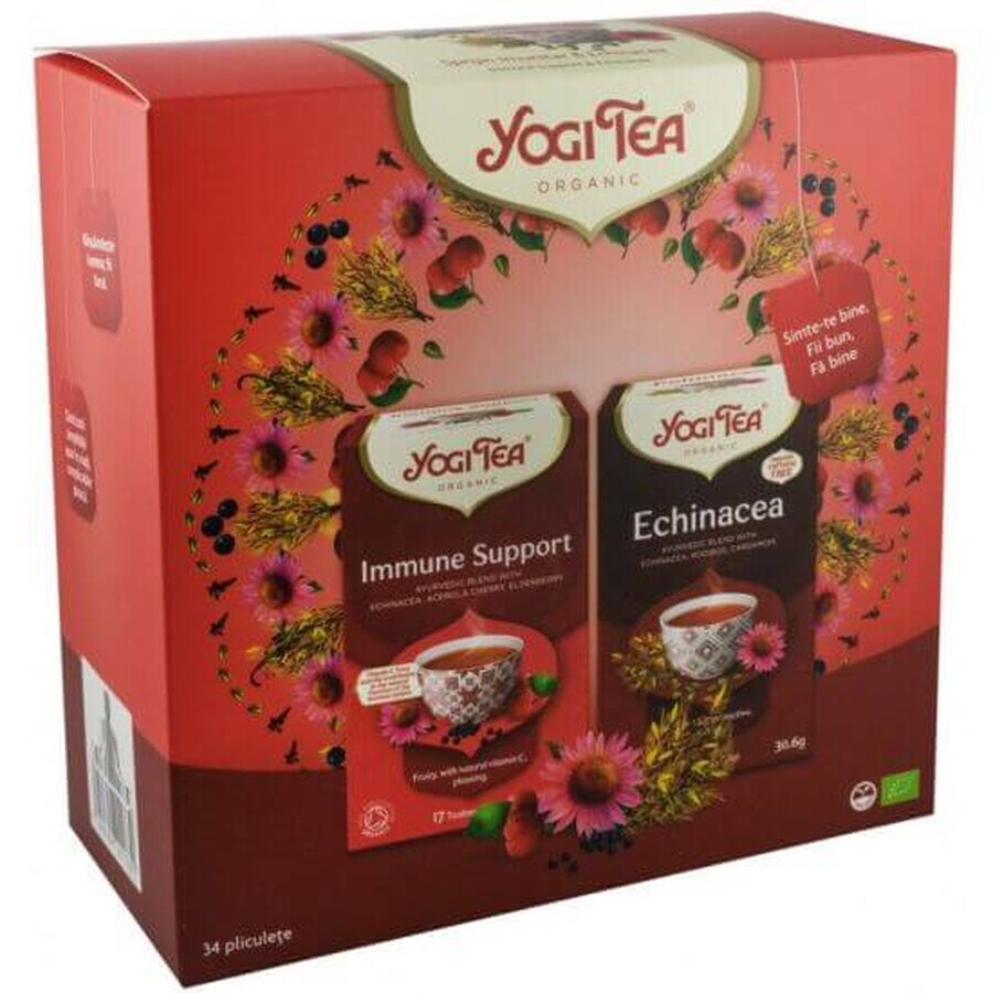 Thé de soutien immunitaire biologique + Thé d'échinacée biologique, 17 sachets + 17 sachets, Yogi Tea