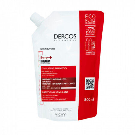 Vichy Dercos Energy+ Reserve champú ecológico con acción energizante, 500 ml