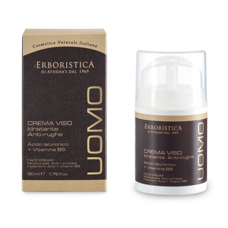 Crema facial hidratante y antiarrugas con ácido hialurónico y vitamina B5 Uomo, 50 ml, L'Erboristica