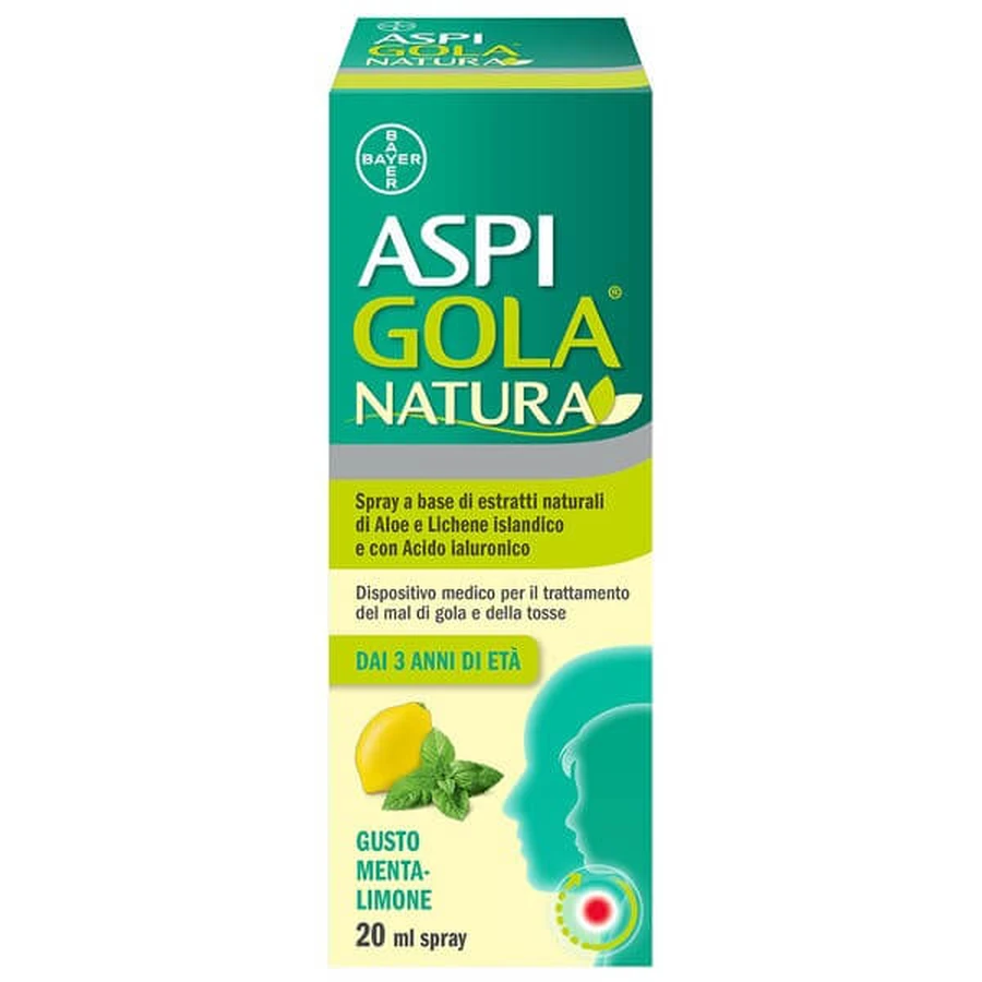 Aspi Throat Nature Spray with Natural Extracts for Cough and Throatache Mint and Lemon Bottle 20ml