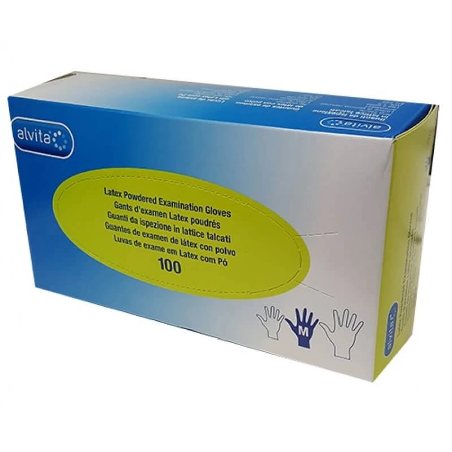 ALVITA® GUANTES DE LATEX SIN POLVO M 100 Piezas