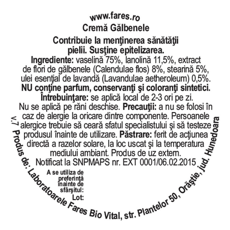 Cremă de Galbenele, P116, 20 g, Fares