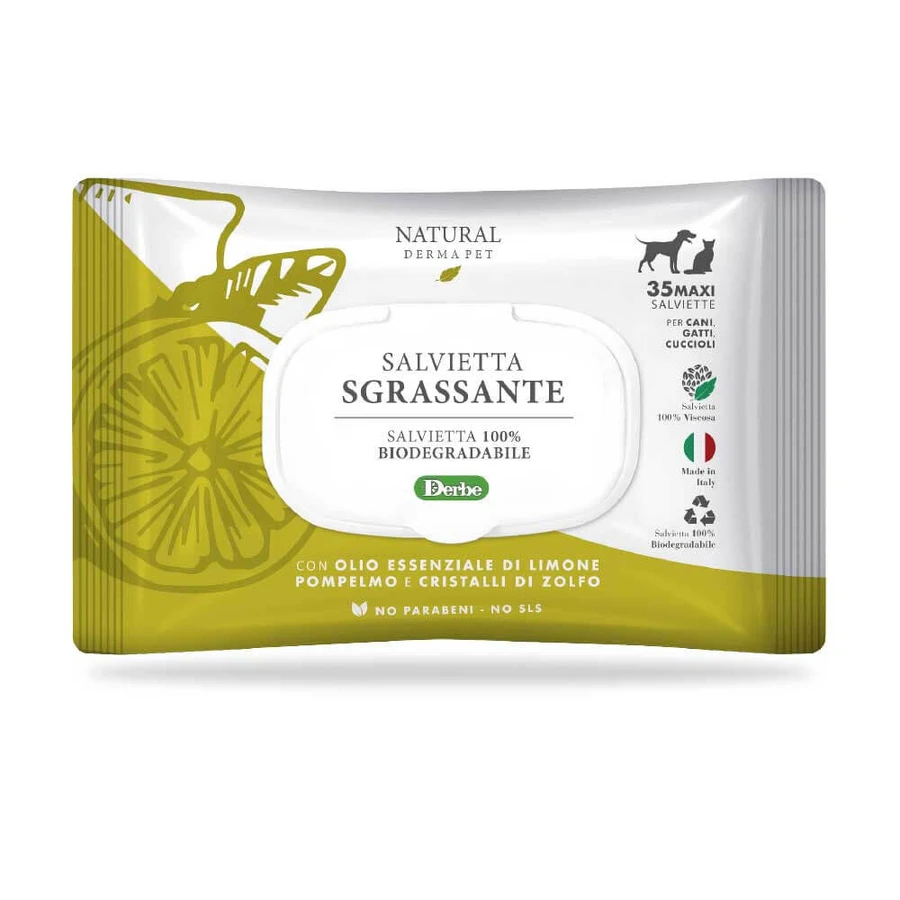 NATÜRLICHE DERMA PET WIPE "ENTFETTEN" CF. (35 STÜCK) ZITRONE GRAPEFRUIT ÄTHERISCHES ÖL & SCHWEFELKRISTALLE