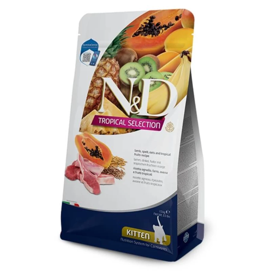 Farmina N&amp;d tropical kitten lam en tropische vruchten - complete voeding voor kittens en zogende katten 300 gr