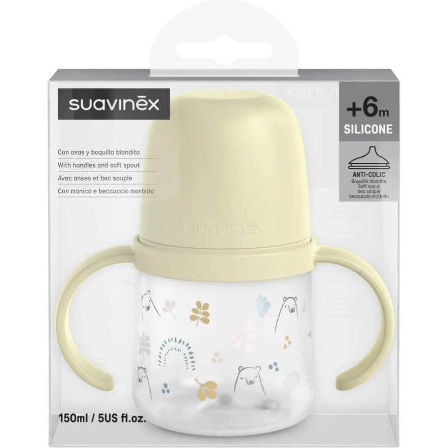 Suavinex familia mea - prima sticlă pentru copii cu mâner și gura de silicon - fistic