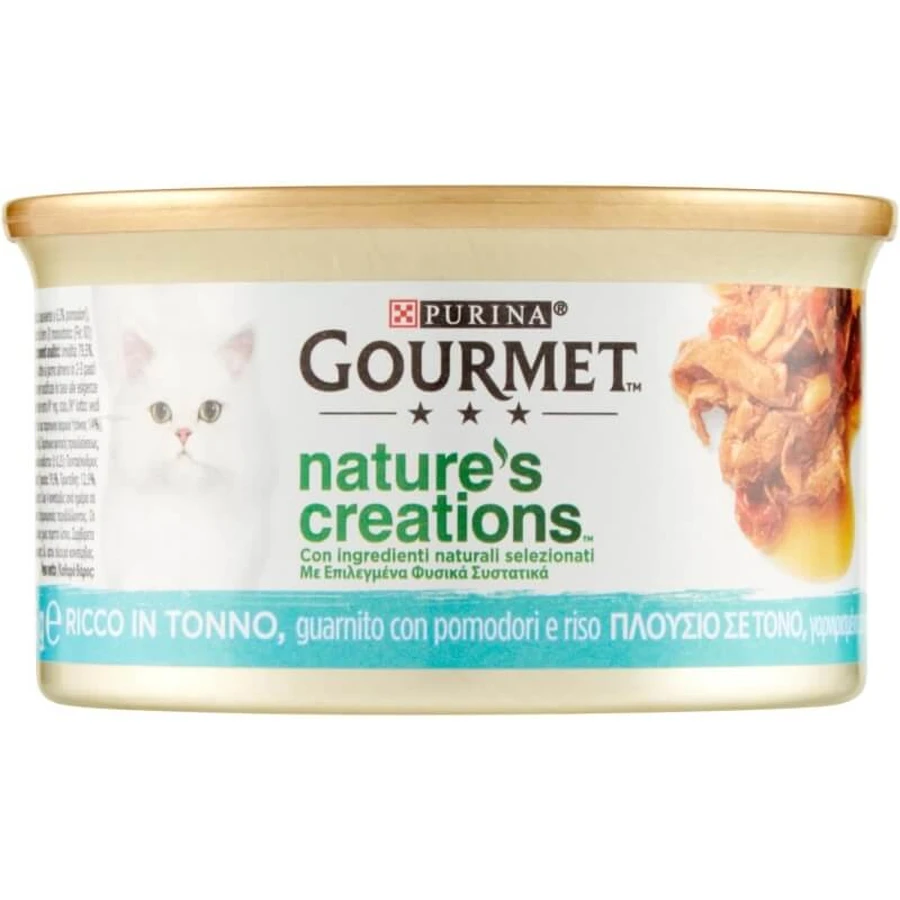 Purina gourmet nature's creations tonijn tomaten en rijst - volledige voeding voor volwassen katten 85 gr