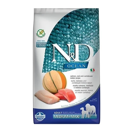 Farmina N&amp;d somon oceanic, cod și cantalup - hrană completă pentru câini adulți mijlocii și mari 2,5 kg