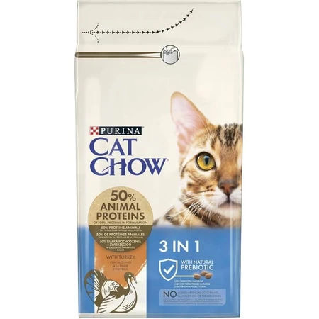 Purina cat chow 3 in 1 turkey - aliment complet pour chats adultes stérilisés 1,5 kg