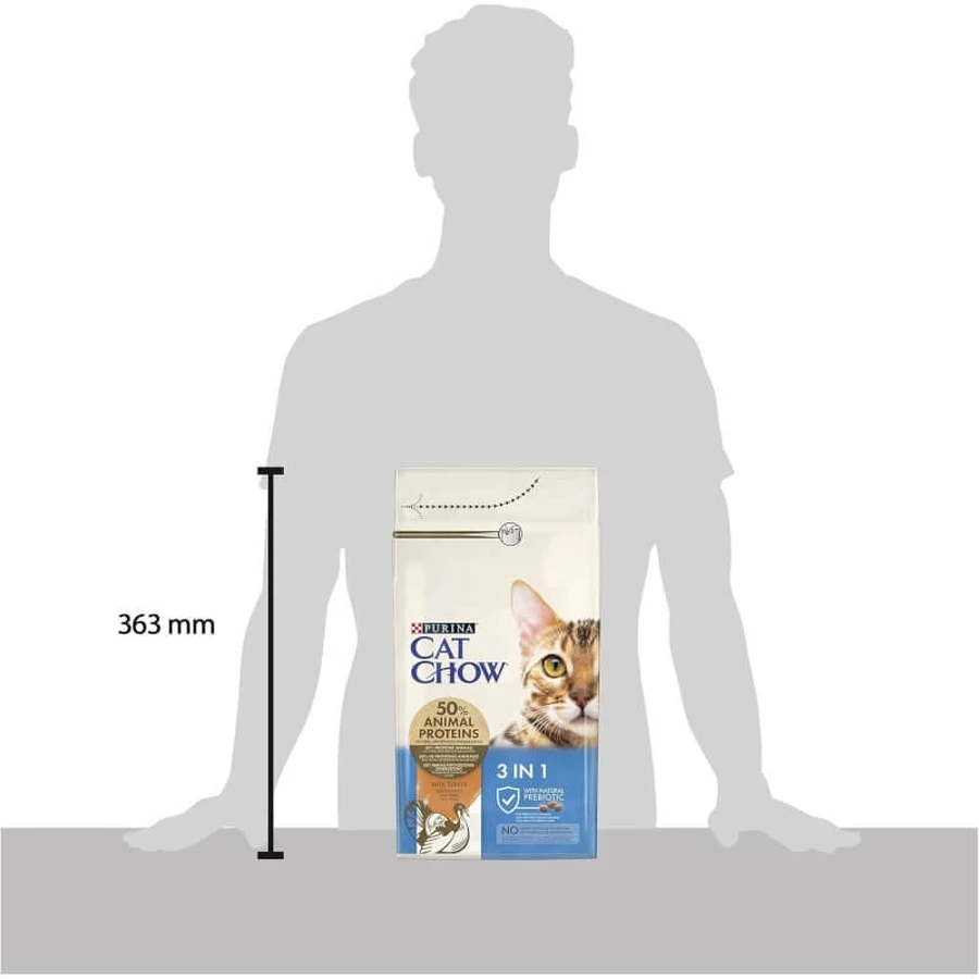 Purina cat chow 3 in 1 turkey - aliment complet pour chats adultes stérilisés 1,5 kg
