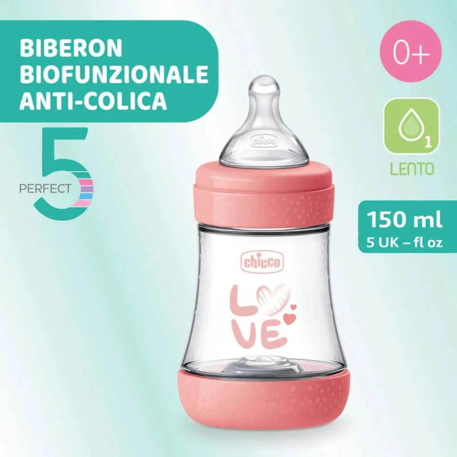 Chicco perfect 5 roz - biberon cu debit lent 150 ml