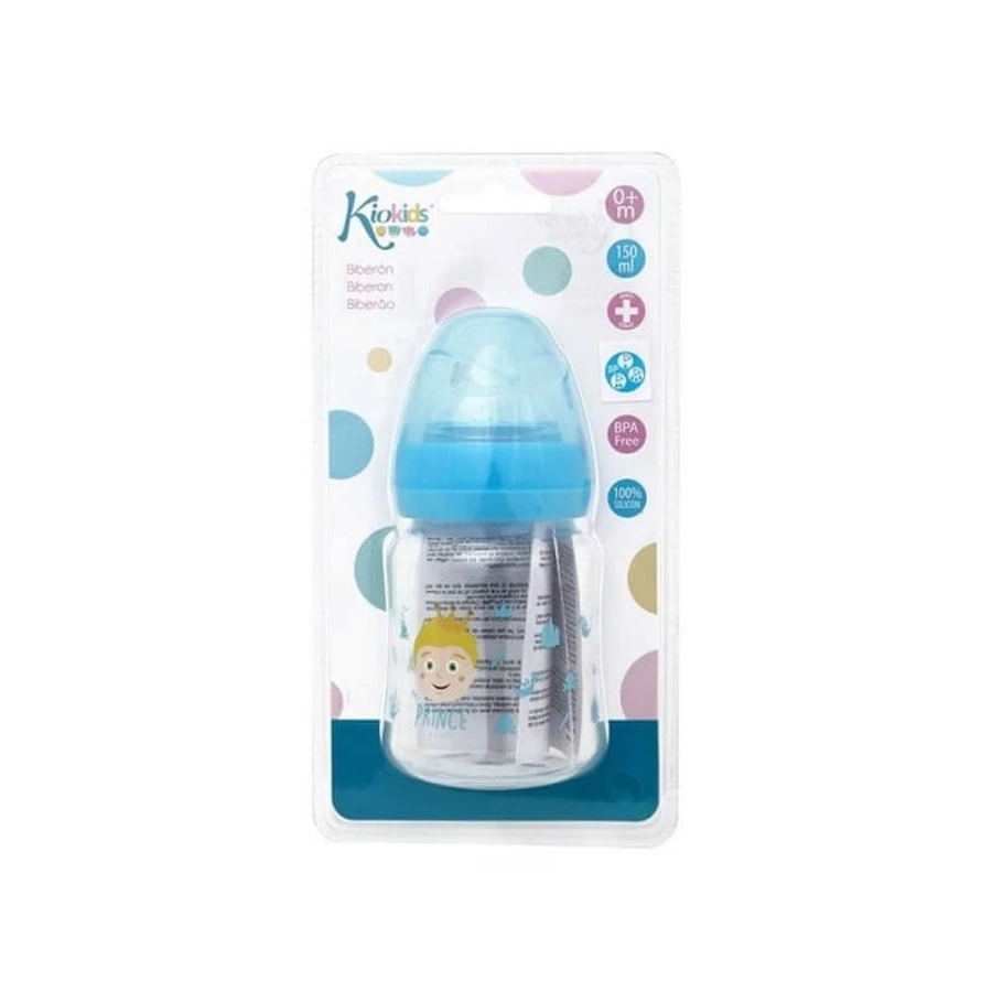 Kiokids Biberon con tettarella in silicone - blu 0m+ 150 ml