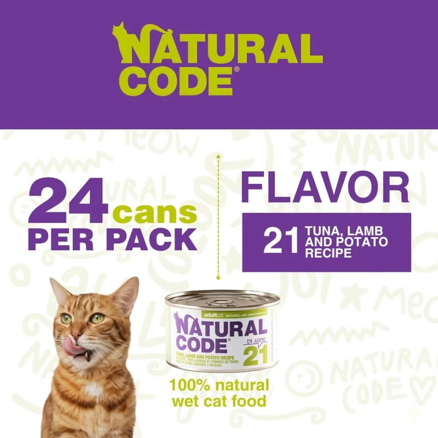 Natural code 21 atún, cordero y patatas - alimento completo para gatos adultos 85 gr.