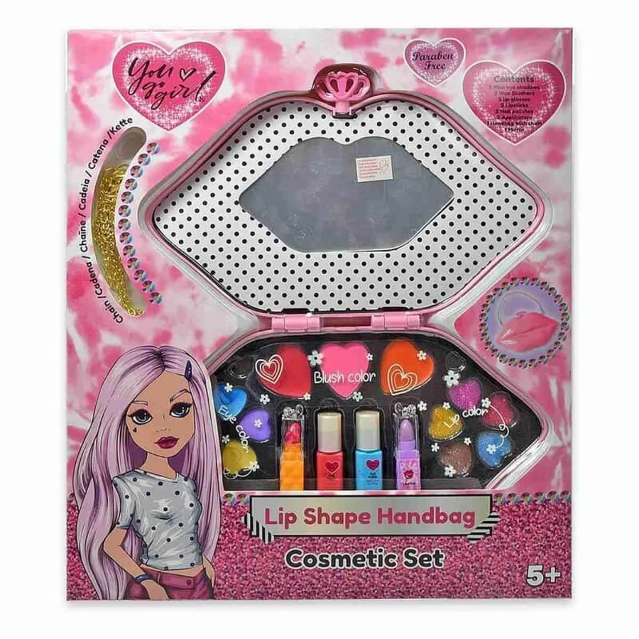 Sie gehen Mädchen Sie lieben Mädchen! Lippe Form Handtasche Kosmetik-Set - Baby-Geschenk-Set