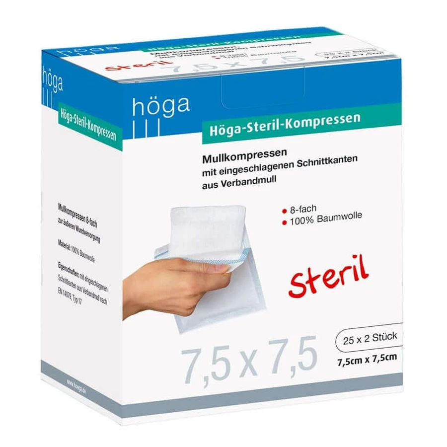 Höga compresse 7,5x7,5 cm sterili 8 pieghe 25X2 pz.