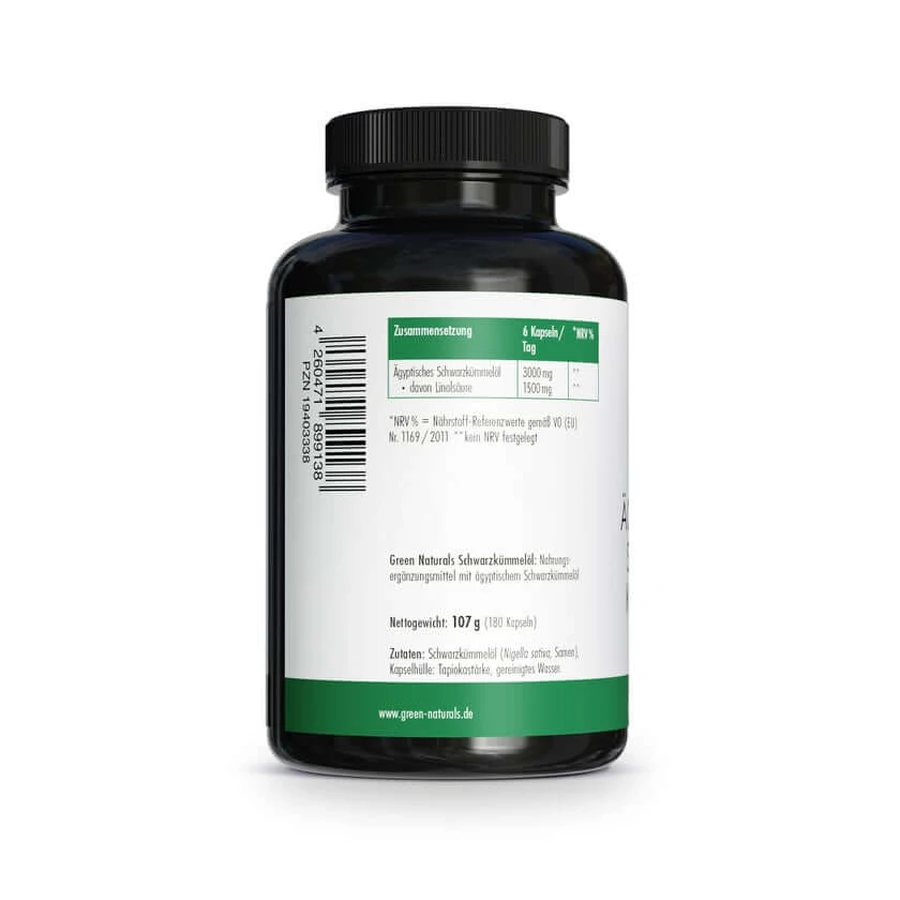 GREEN NATURALS Egyptian Black Cumin Oil 3000 mg, Vegan, 180 Capsules