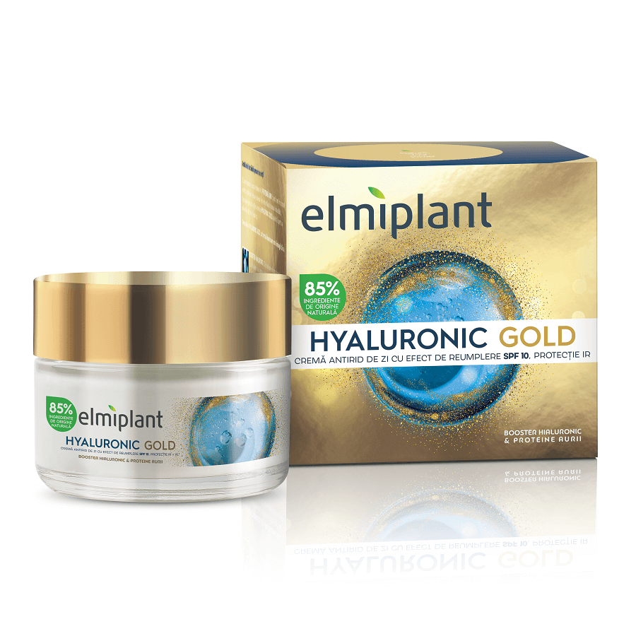 Crema de Día Rellenadora Antiarrugas Oro Hialurónico FPS 10, 50 ml, Elmiplant