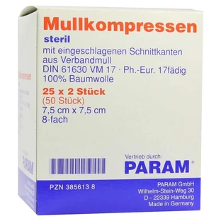 Gauze compresses 7.5x7.5 cm sterile 8 fold 25X2 pcs.
