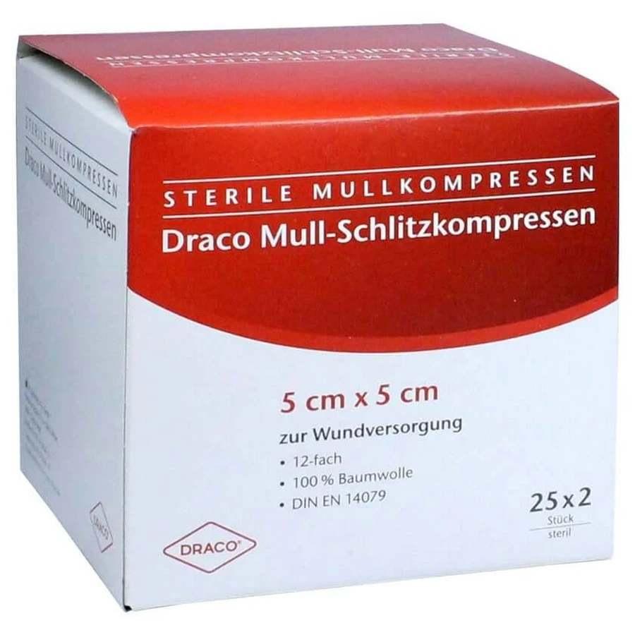 Compresses de gaze pour fentes 5x5 cm stériles 12f 25X2 pcs