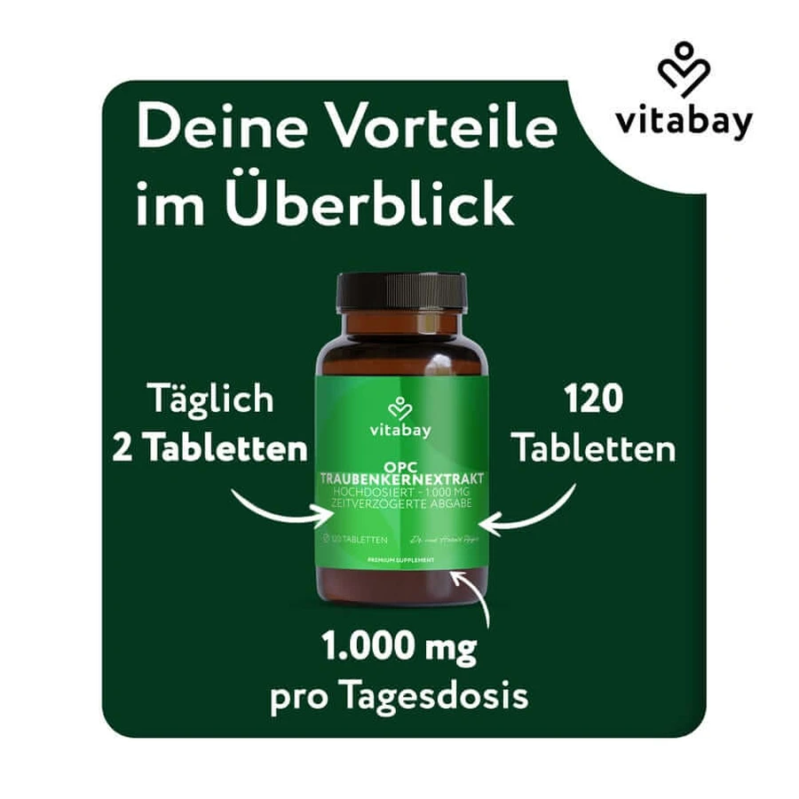 Vitabay OPC Extract de semințe de struguri 1000 mg doză mare 120 St