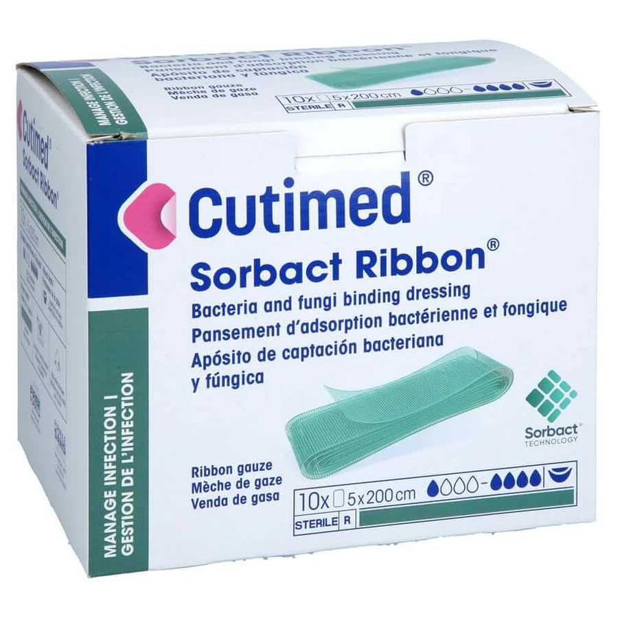 Cutimed Sorbact Tamponades Ribbon 5x200 Cm 10 St