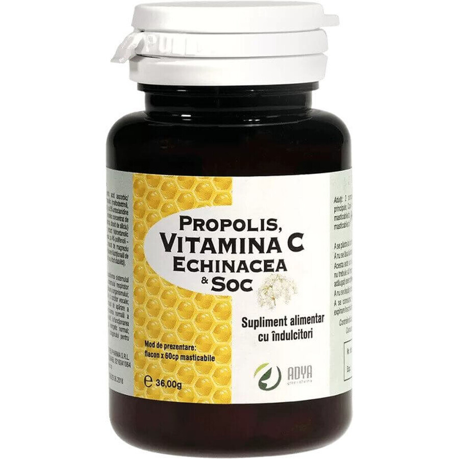 Propóleo &amp; Vitamina C &amp; Equinácea &amp; Soc x 60cpr Adya Verde