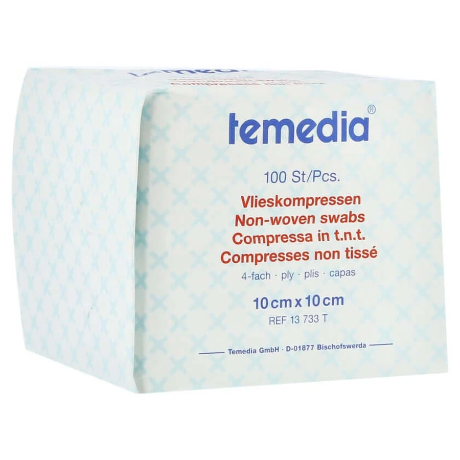 Compresas no tejidas no estériles 10x10 cm 4 pliegues 100 uds.