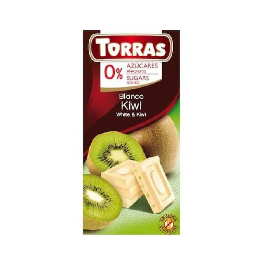 Chocolate blanco con kiwi sin azúcar y sin gluten 75g TORRAS