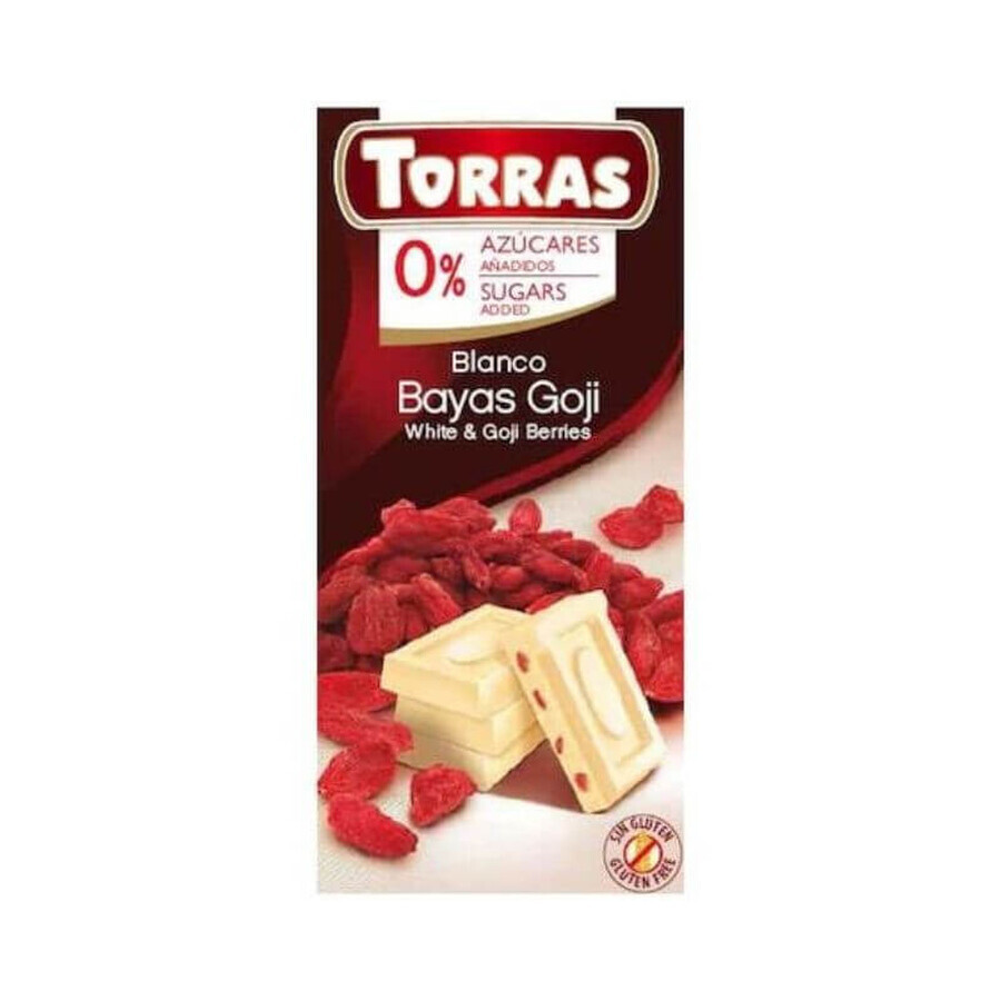 Chocolate blanco sin azúcar y sin gluten con fruta de goji 75g TORRAS