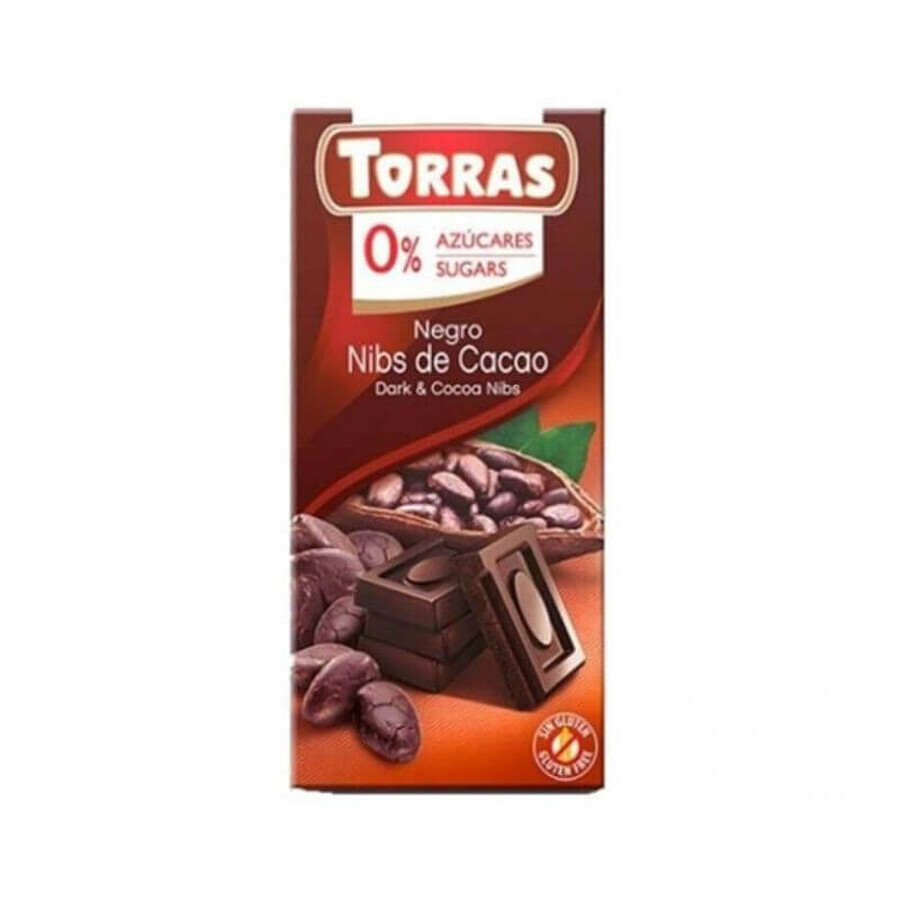 Chocolate negro con nibs de cacao sin azúcar y sin gluten 75g