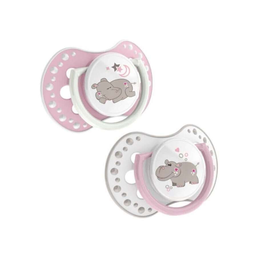 LOVI Ciuccio dinamico in silicone 3-6m 2 pezzi Night&Day ragazza (HIPPOPOTAM)22/810