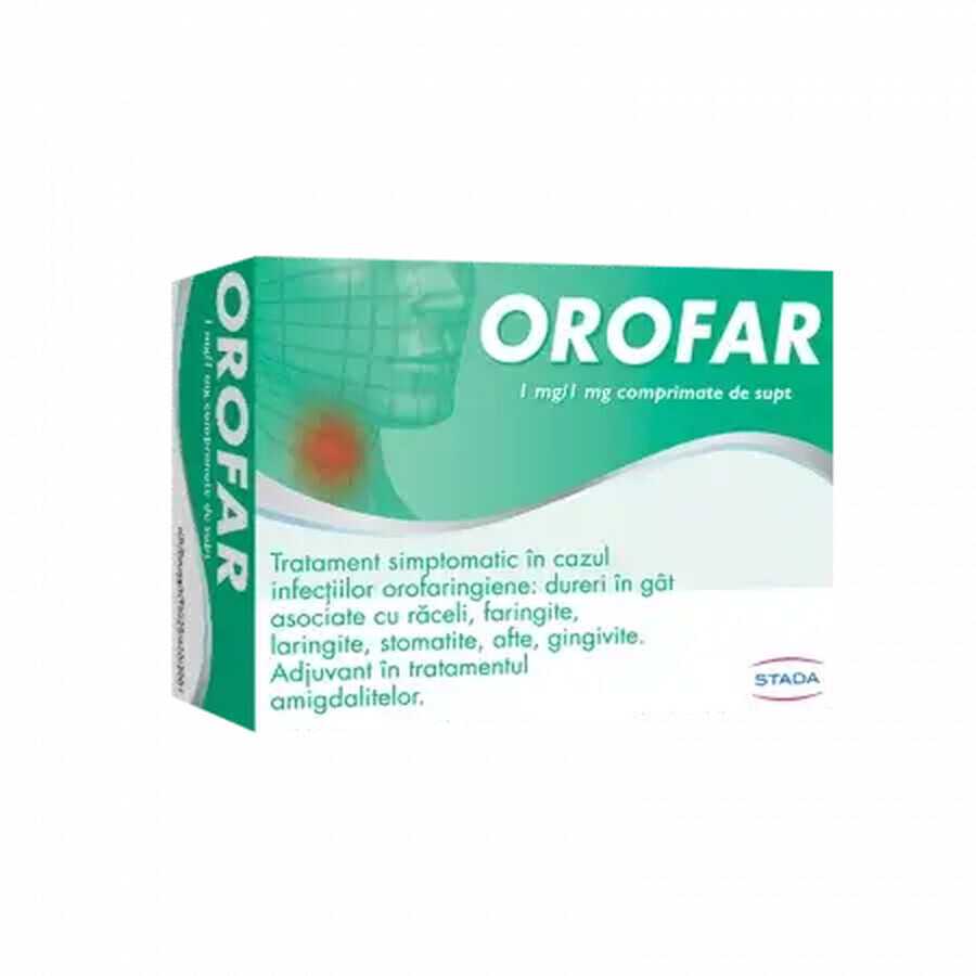 Orofar, 1 mg/1 mg, 24 comprimidos para chupar, Stada