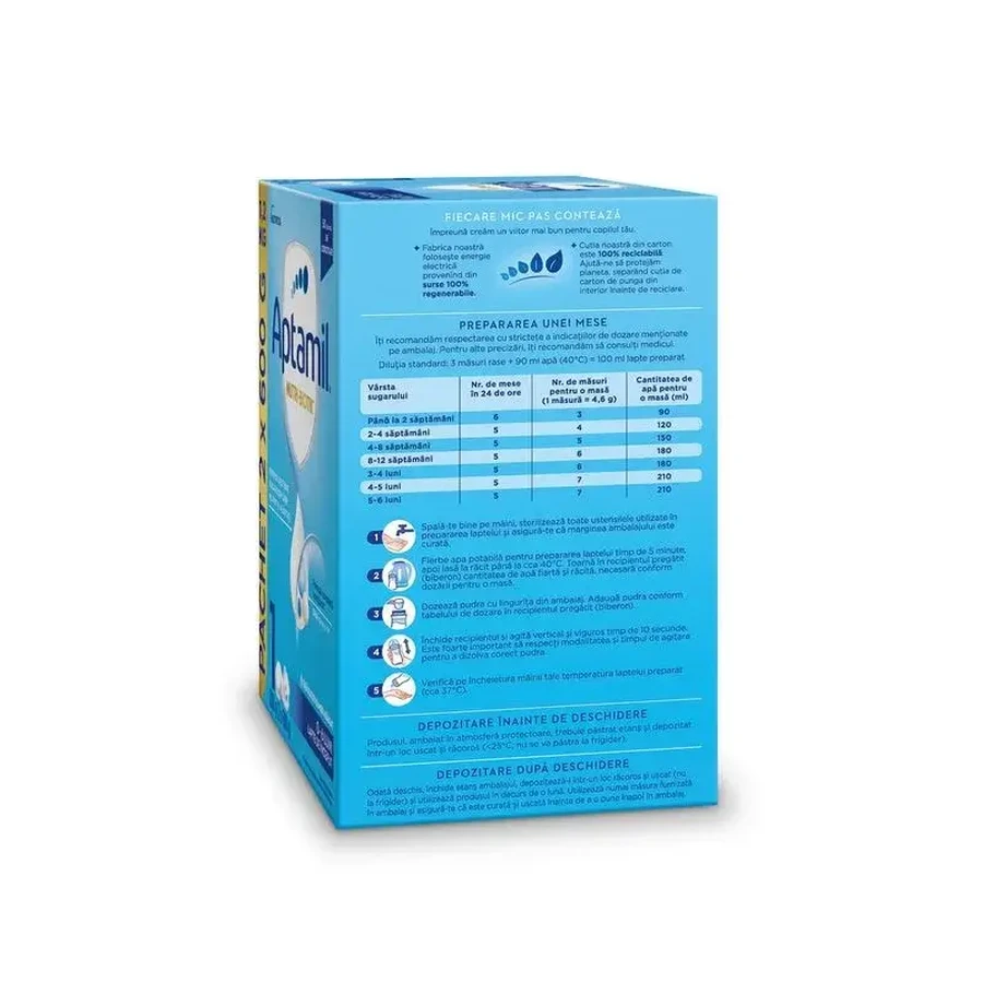 Lapte praf de început Aptamil Nutri-Biotik 1, 0-6 luni, 2 x 1200 g, Nutricia
