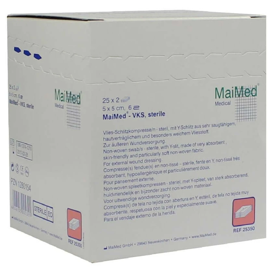 Non-woven slit compresses sterile 5x5 cm 6f 25X2 pcs