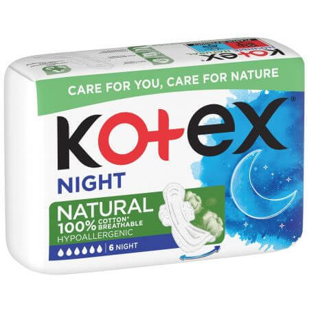 Absorbante de noapte Natural Night, 6 bucati, Kotex